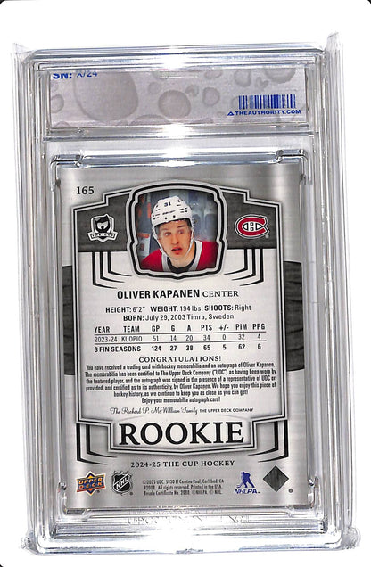 2024-25 UD THE CUP OLIVER KAPANEN #165 GOLD FOIL ROOKIE AUTO PATCH /24