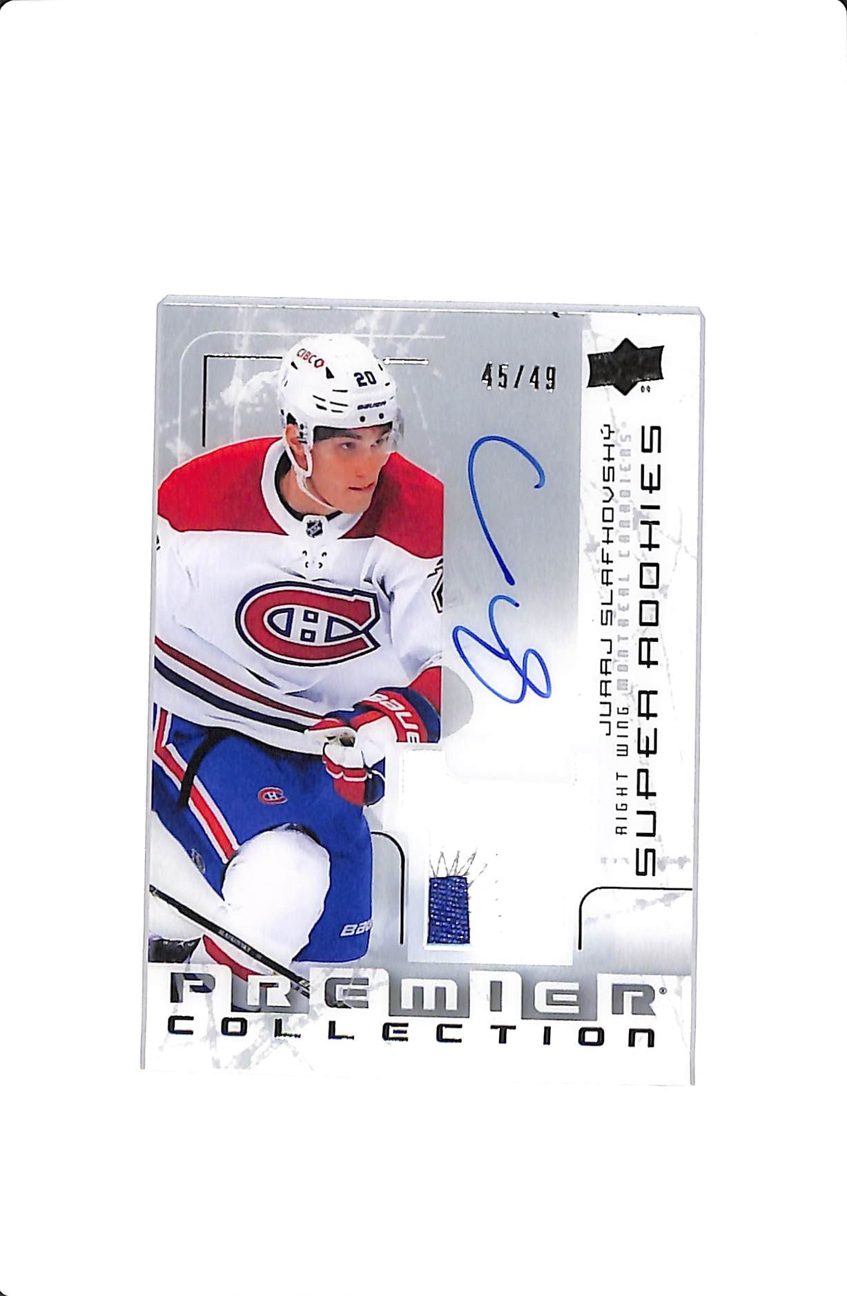 2022-23 UPPER DECK PREMIER JURAJ SLAFKOVSKY #SRR-JS SUPER ROOKIES PATCH AUTO /49