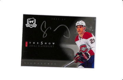 2022-23 UPPER DECK THE CUP JURAJ SLAFKOVSKY THE SHOW BLACK ROOKIE SIGNATURE #SB-JS