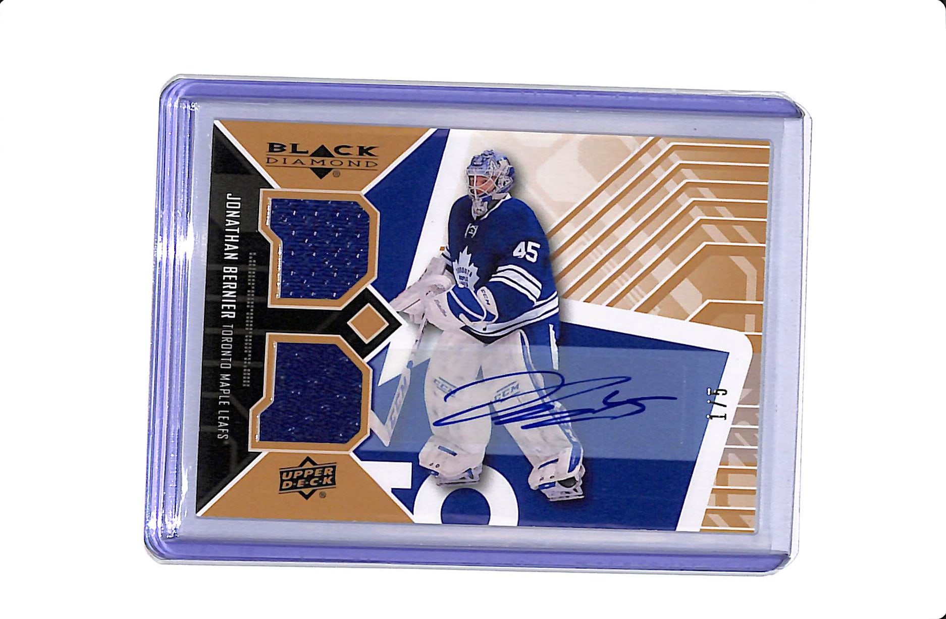 2014-15 UPPER DECK BLACK DIAMOND JONATHAN BERNIER DOUBLE DIAMOND JERSEYS AUTO /5 #TOR-JB