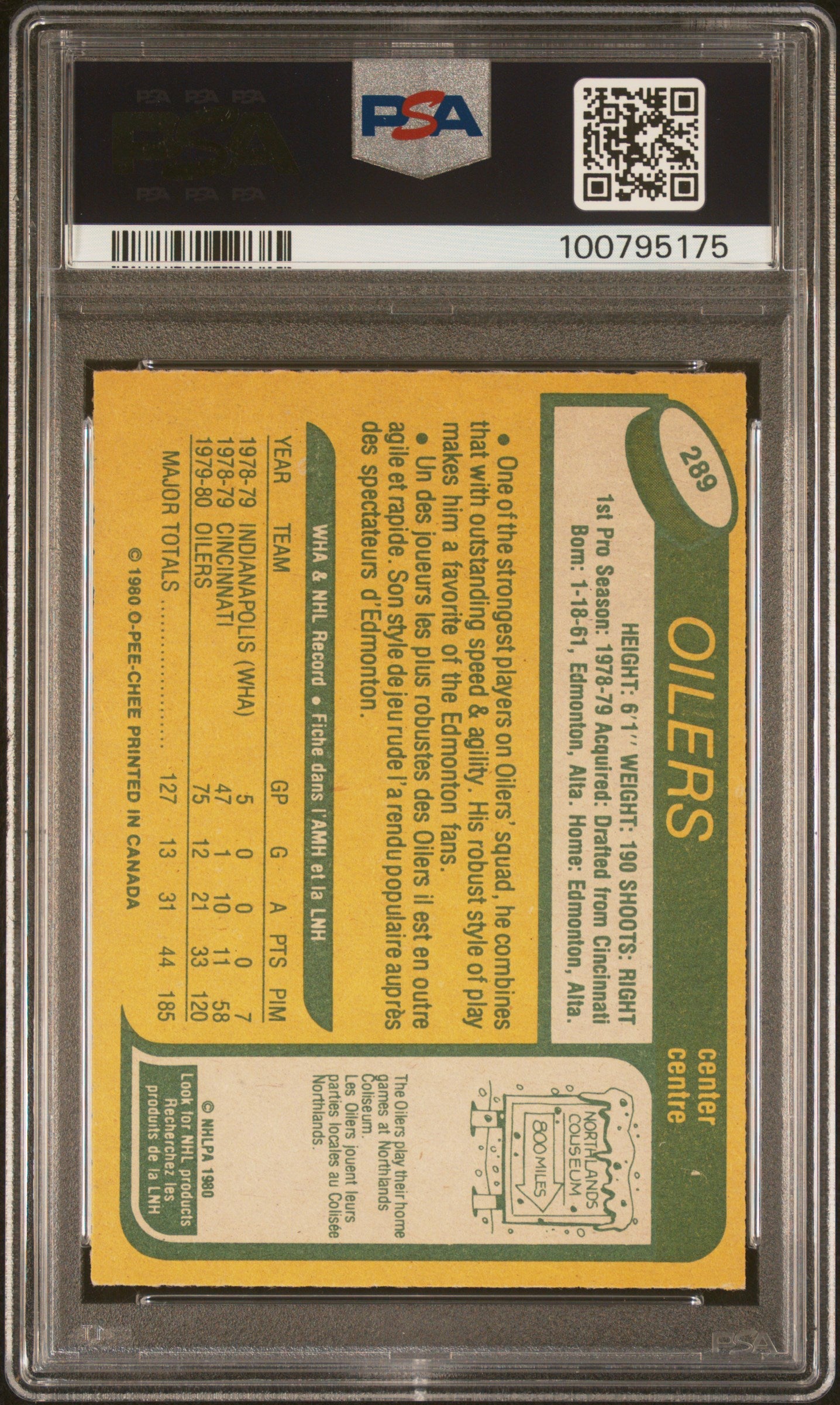 1980 O-PEE-CHEE MARK MESSIER "ERROR IN THE BACK" ROOKIE PSA 8 #289