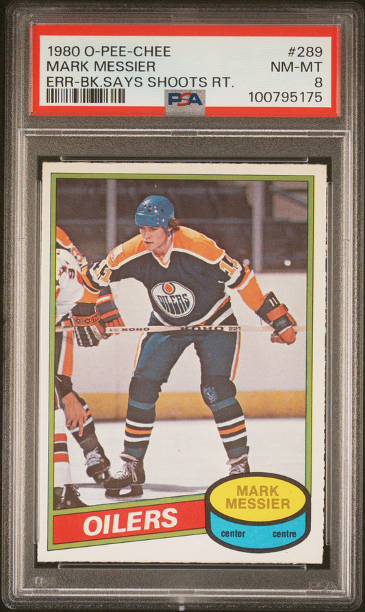 1980 O-PEE-CHEE MARK MESSIER "ERROR IN THE BACK" ROOKIE PSA 8 #289