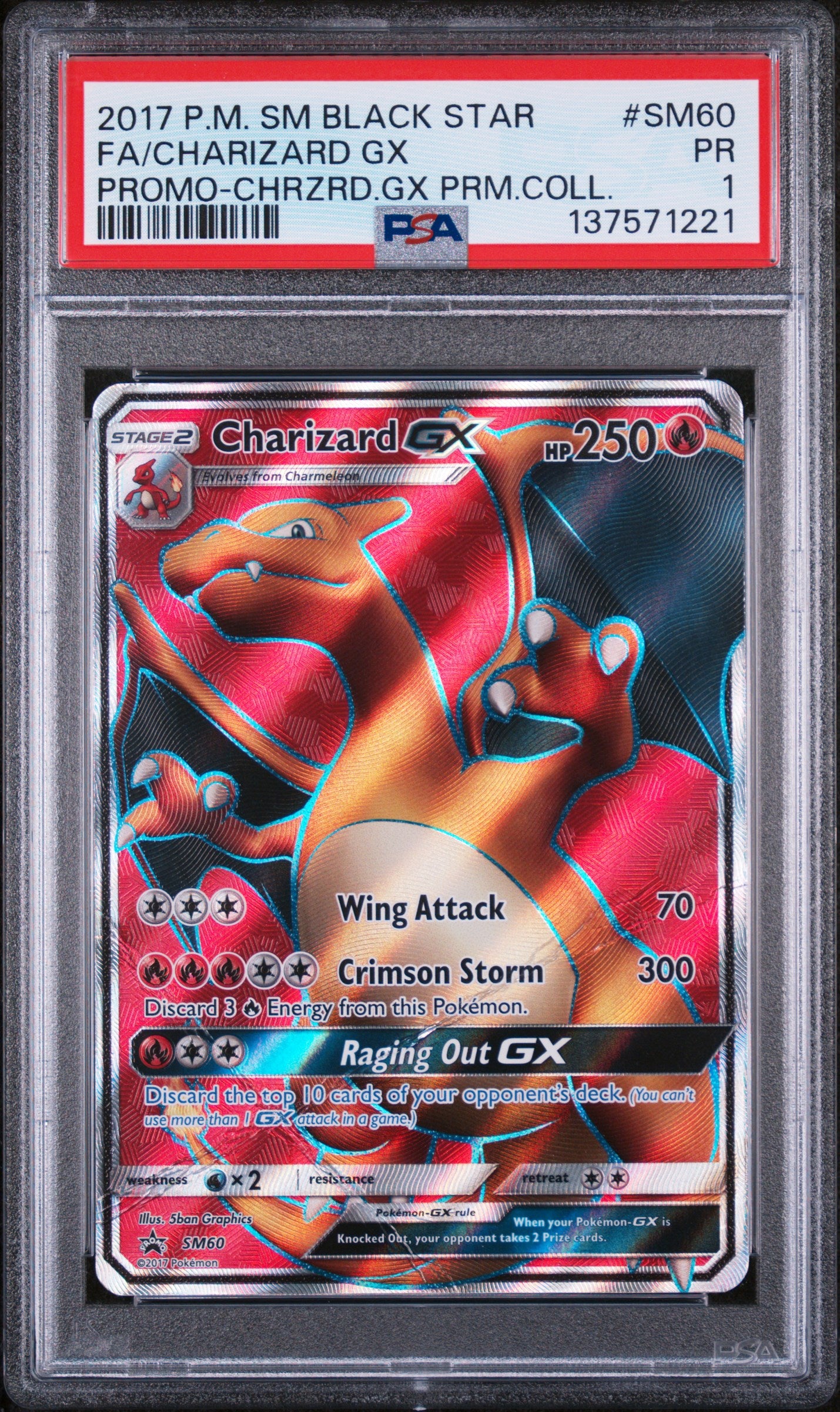 2017 POKEMON BLACK STAR FULL ART CHARIZARD GX PROMO PREMIUM COLLECTION #SM60 PSA 1