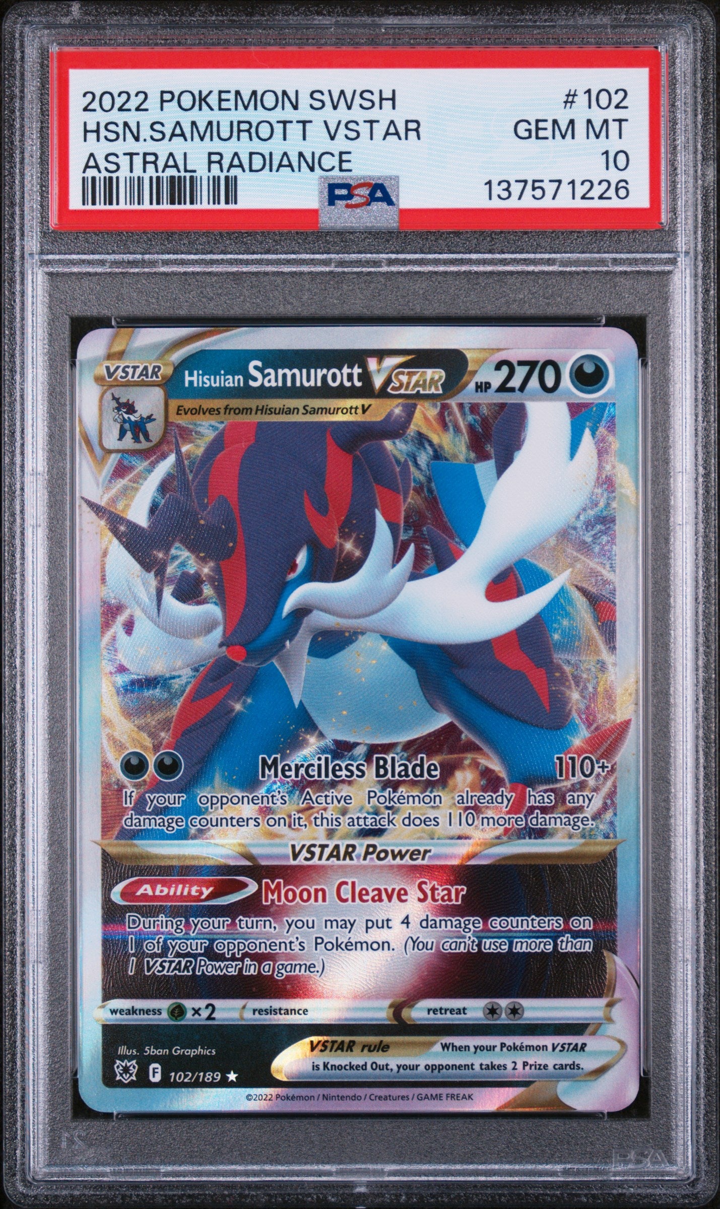 2022 PROKEMON SWSH HISUIAN SAMUROTT VSTAR ASTRAL RADIANCE #102 PSA 10