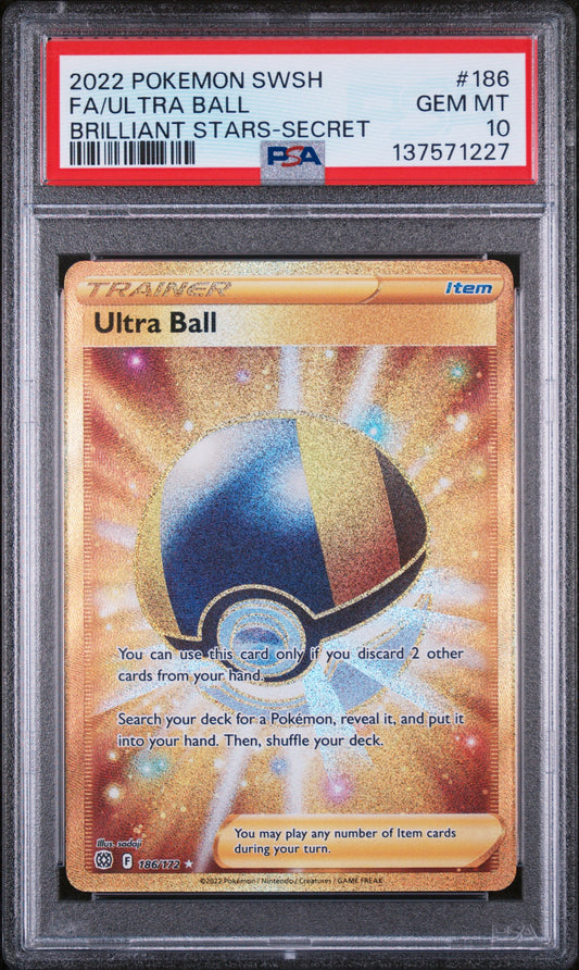 2022 POKEMON SWSH FULL ART ULTRA BALL BRILLIANT STARS SECRET RARE #186 PSA 10