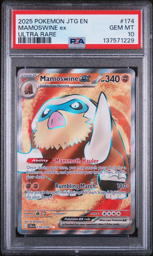 2025 POKEMON JTG EN MAMOSWINE EX ULTRA RARE #174 PSA 10