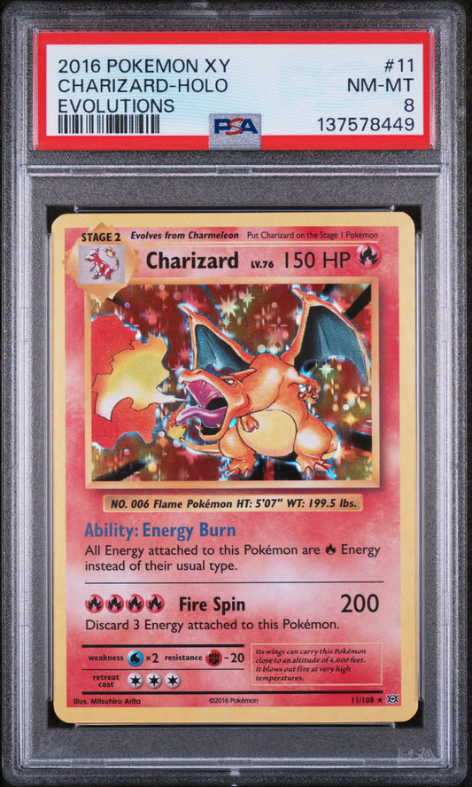 2016 POKEMON XY CHARIZARD HOLO EVOLUTIONS #11 PSA 8