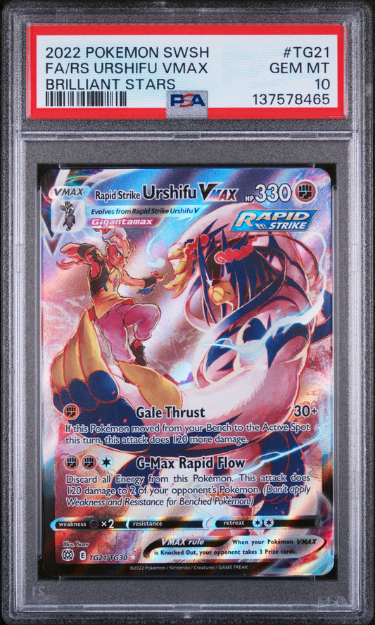 2022 POKEMON SWSH FULL ART RAPID STRIKE URSHIFU VMAX BRILLIANT STARS #TG21 PSA 10