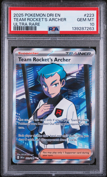 2025 POKEMON DRI EN TEAM ROCKET'S ARCHER ULTRA RARE #223 PSA 10