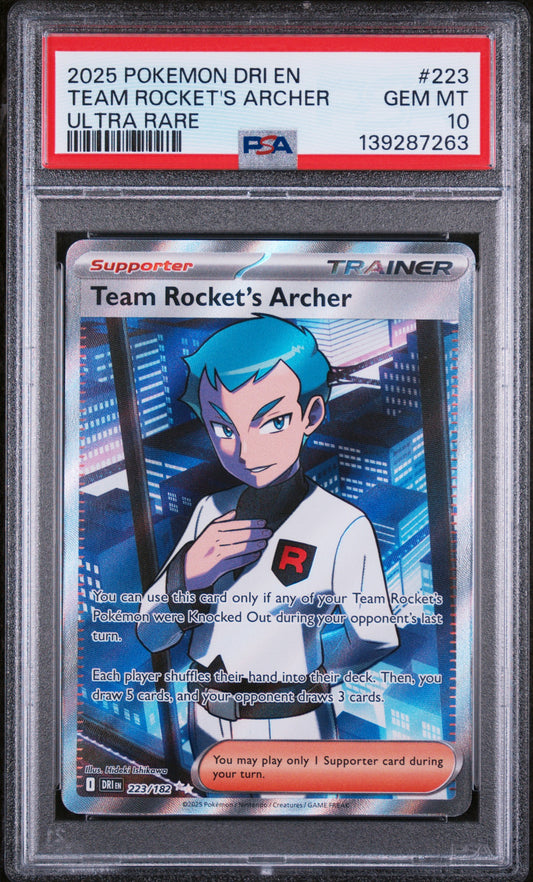 2025 POKEMON DRI EN TEAM ROCKET'S ARCHER ULTRA RARE #223 PSA 10
