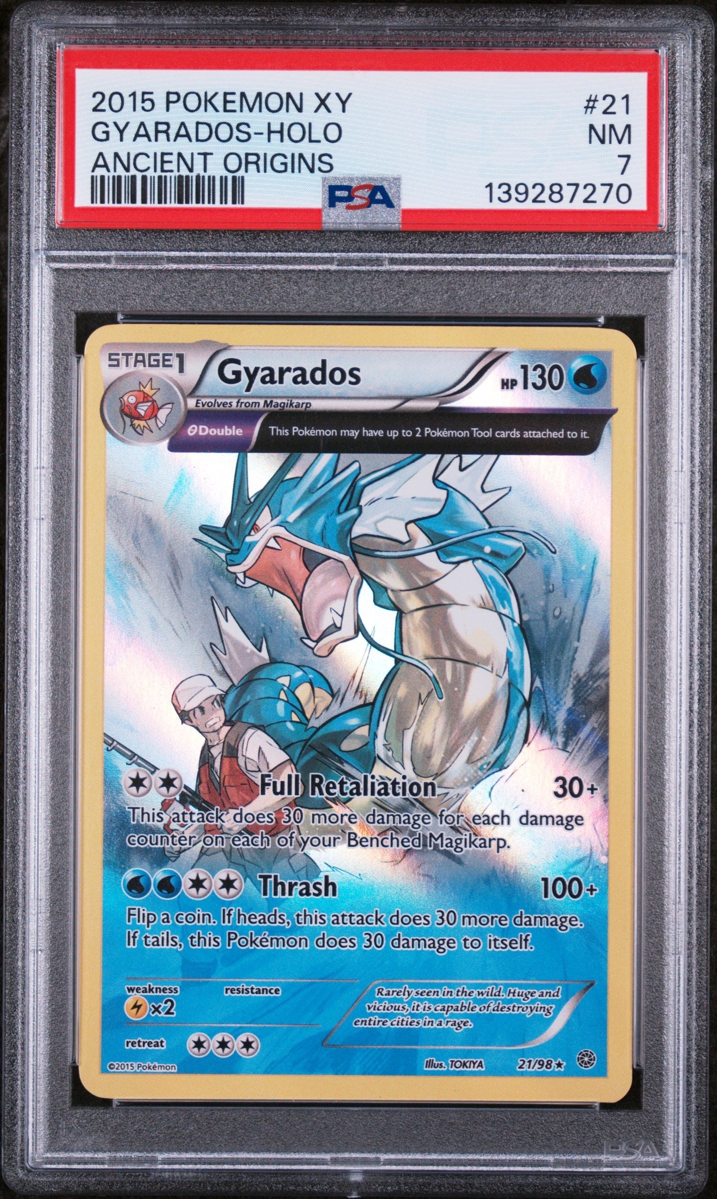 2015 POKEMON XY GYARADOS HOLO ANCIENT ORIGINS #21 PSA 7