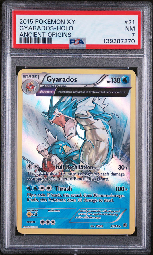 2015 POKEMON XY GYARADOS HOLO ANCIENT ORIGINS #21 PSA 7