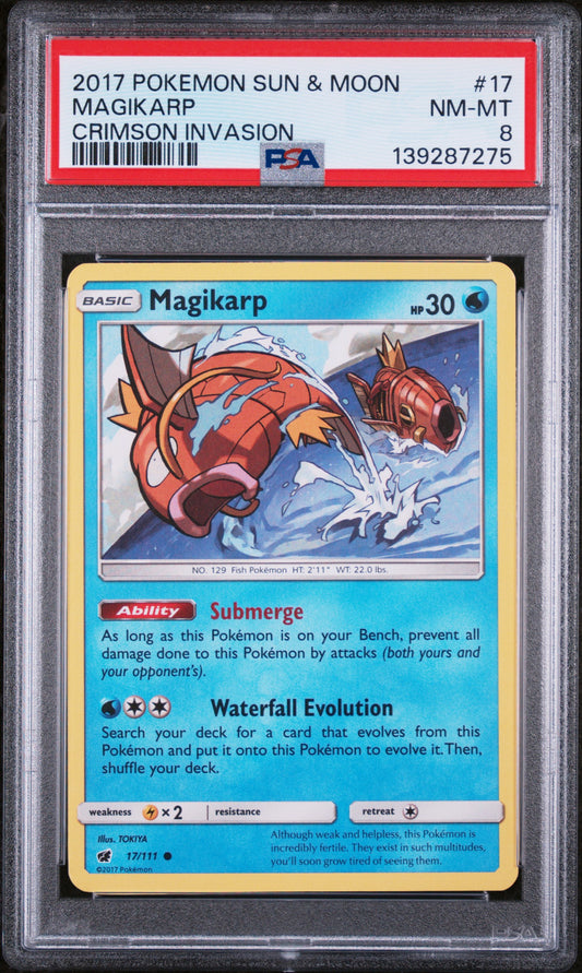 2017 POKEMON SUN & MOON MAGIKARP CRIMSON INVASION #17 PSA 8
