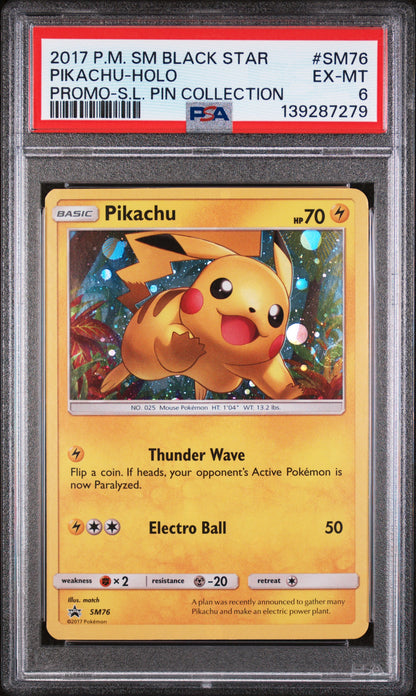 2017 POKEMON SUN & MOON BLACK STAR PROMO PIKACHU HOLO SHINING LEGENDS PIN COLLECTION #SM76 PSA 6