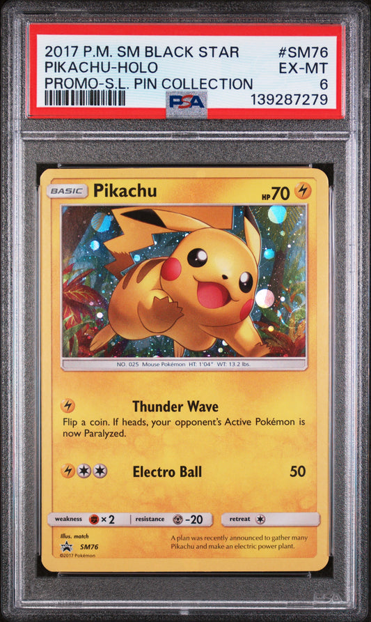 2017 POKEMON SUN & MOON BLACK STAR PROMO PIKACHU HOLO SHINING LEGENDS PIN COLLECTION #SM76 PSA 6