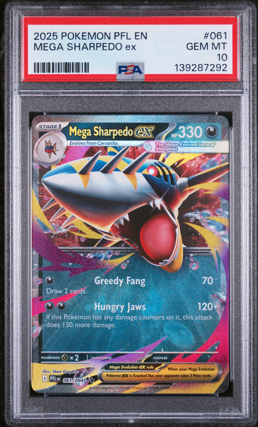 2025 POKEMON PFL EN MEGA SHARPEDO EX #061 PSA 10