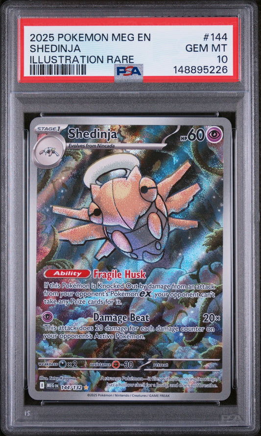 2025 POKEMON MEG EN SHEDINJA ILLUSTRATION RARE #144 PSA 10
