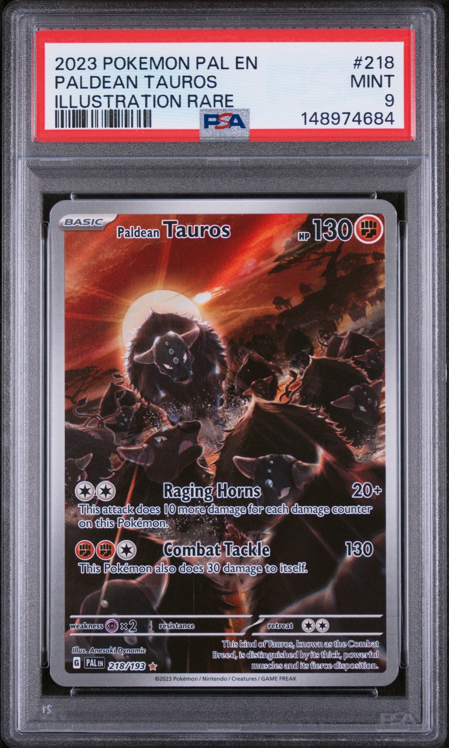 2023 POKEMON PAL EN PALDEAN TAUROS ILLUSTRATION RARE #218 PSA 9