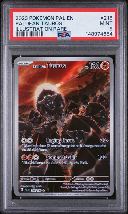 2023 POKEMON PAL EN PALDEAN TAUROS ILLUSTRATION RARE #218 PSA 9