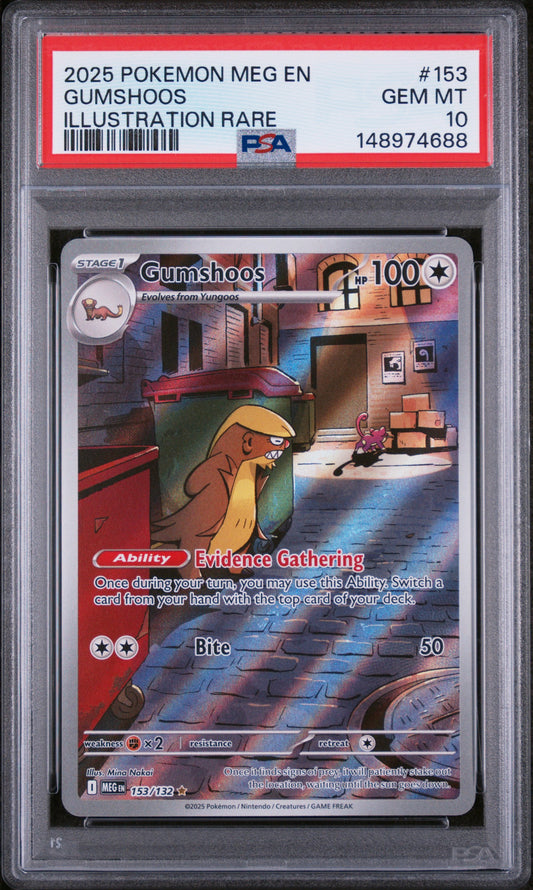2025 POKEMON MEG EN GUMSHOOS ILLUSTRATION RARE #153 PSA 10