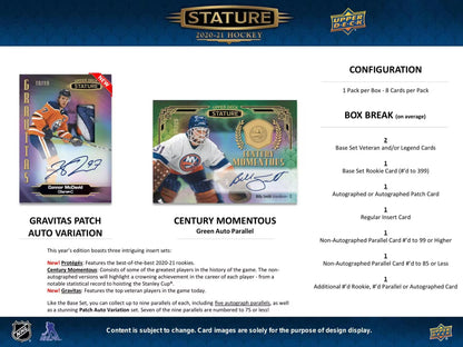 2020-21 Upper Deck Stature Hockey Hobby Box