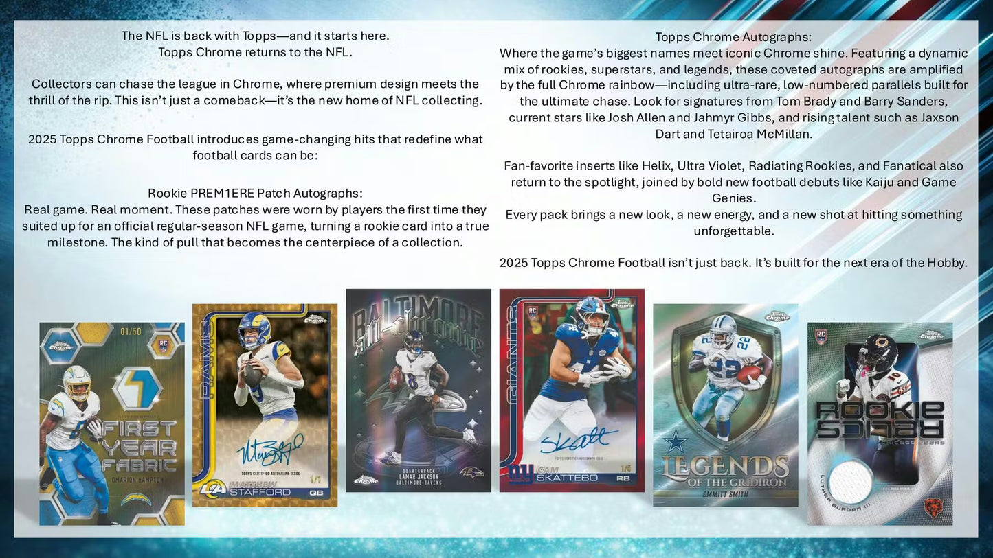 2025 Topps Chrome Football Blaster Box