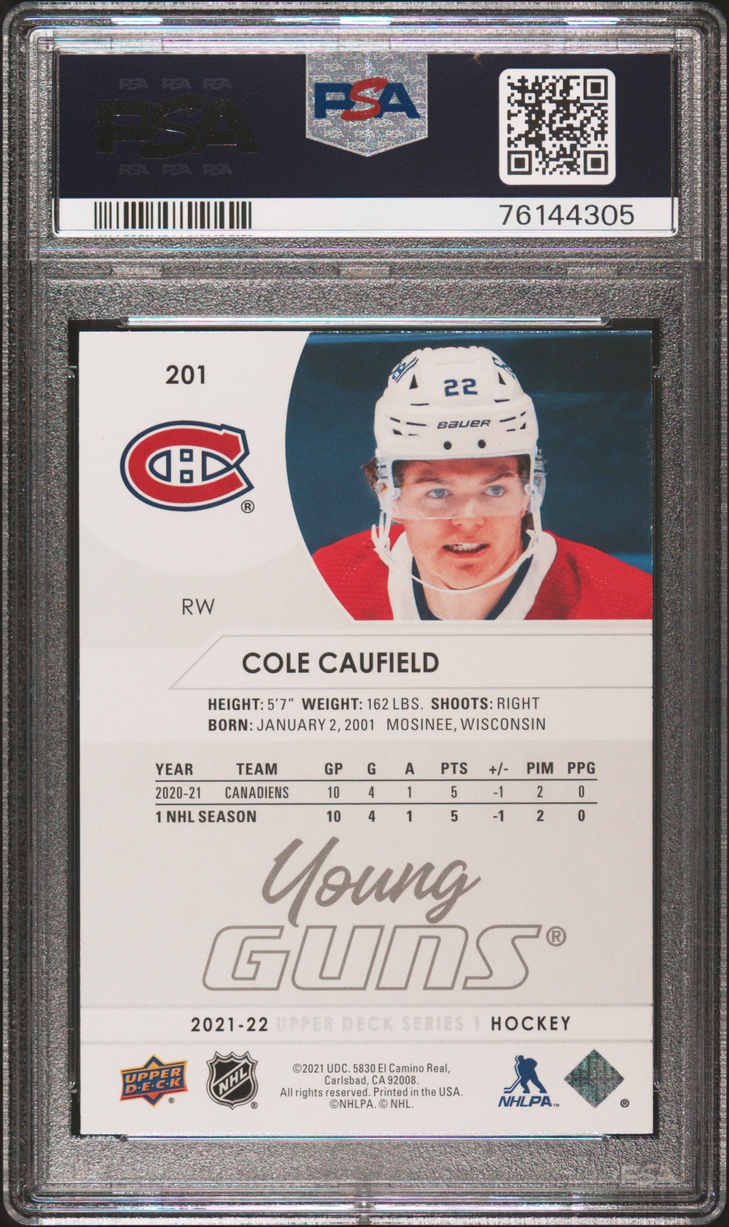 2021-2022 UPPER DECK #201 COLE CAUFIELD