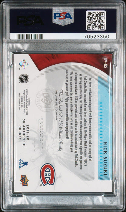 2019-20 SP AUTHENTIC NICK SUZUKI #09-NS 2009-10 RETRO FUTURE WATCH AUTO PATCH /50 PSA 9