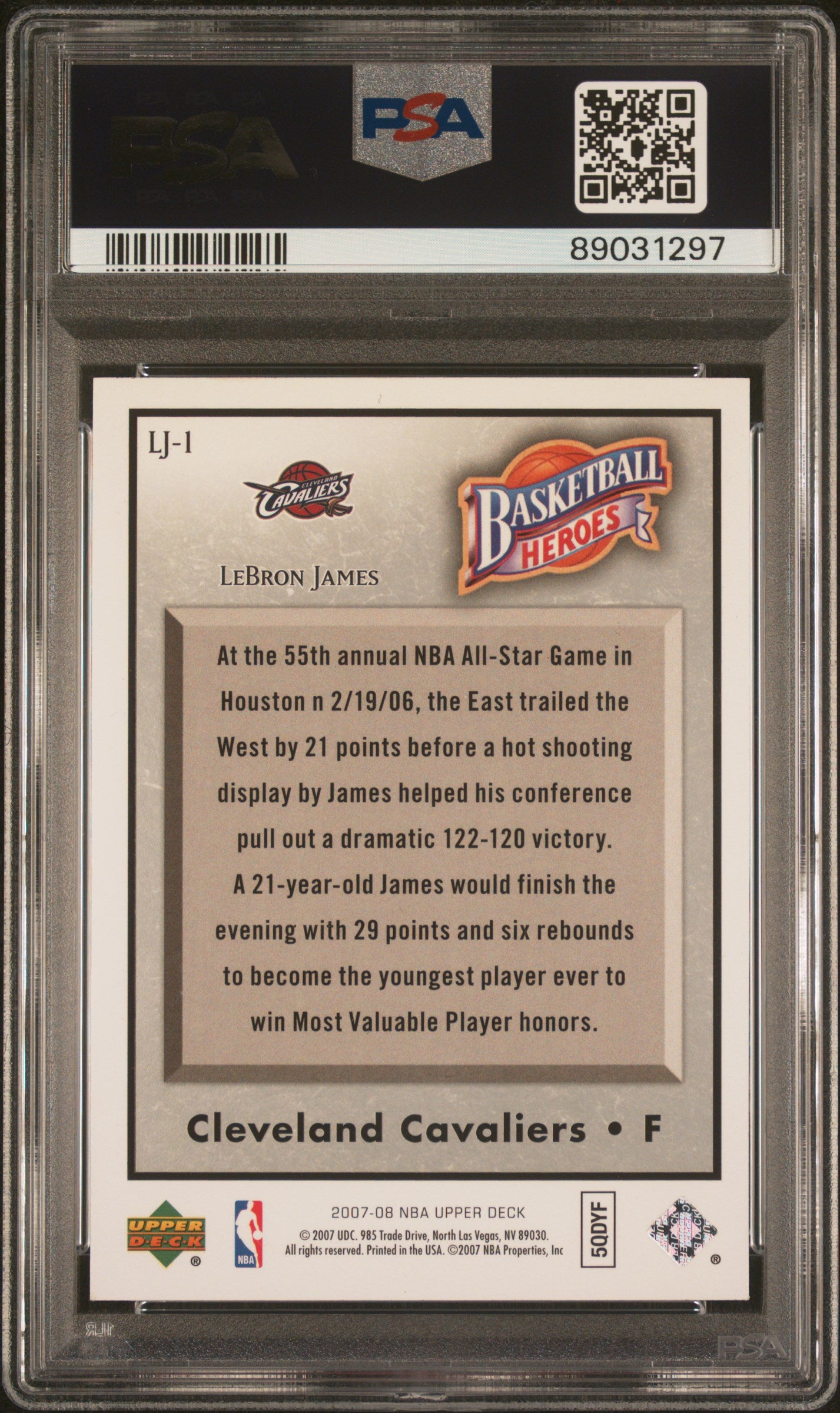 2007 UPPER DECK NBA HEROES LEBRON JAMES #LJ-1 PSA 9