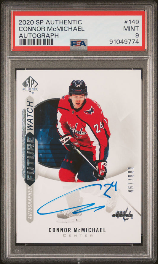 2020-21 SP AUTHENTIC #149 CONNOR McMICHAEL FUTURE WATCH AUTOGRAPH /999 PSA 9