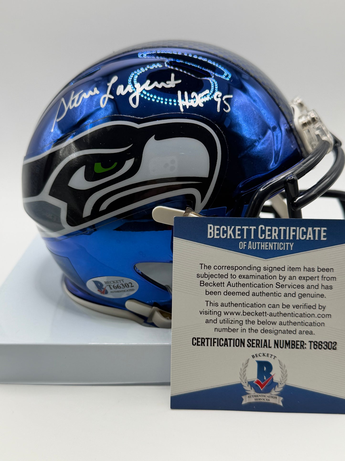 Steve Largent Signed Mini Riddell Helmet (Chrome Alternate) "HOF 95" Inscribed Beckett COA