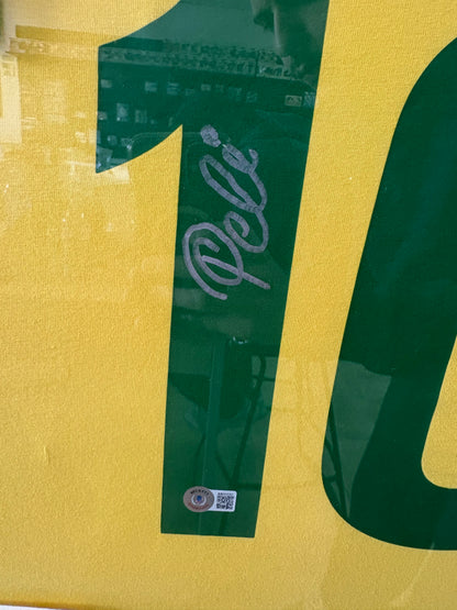 Pele Signed Autographed Framed Brazil Soccer Jersey Beckett COA