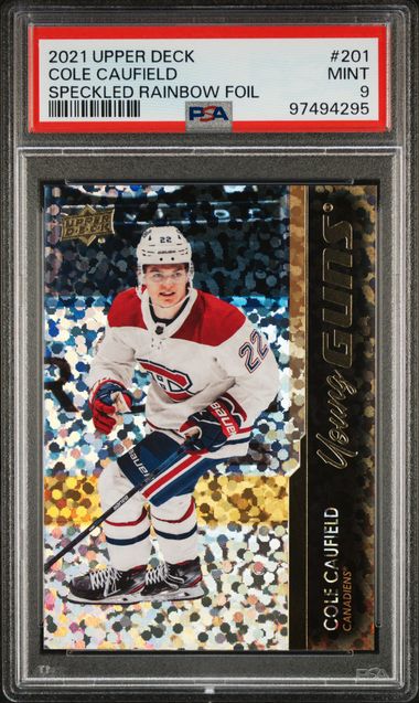 2021-2022 UPPER DECK #201 COLE CAUFIELD SPECKLED RAINBOW FOIL